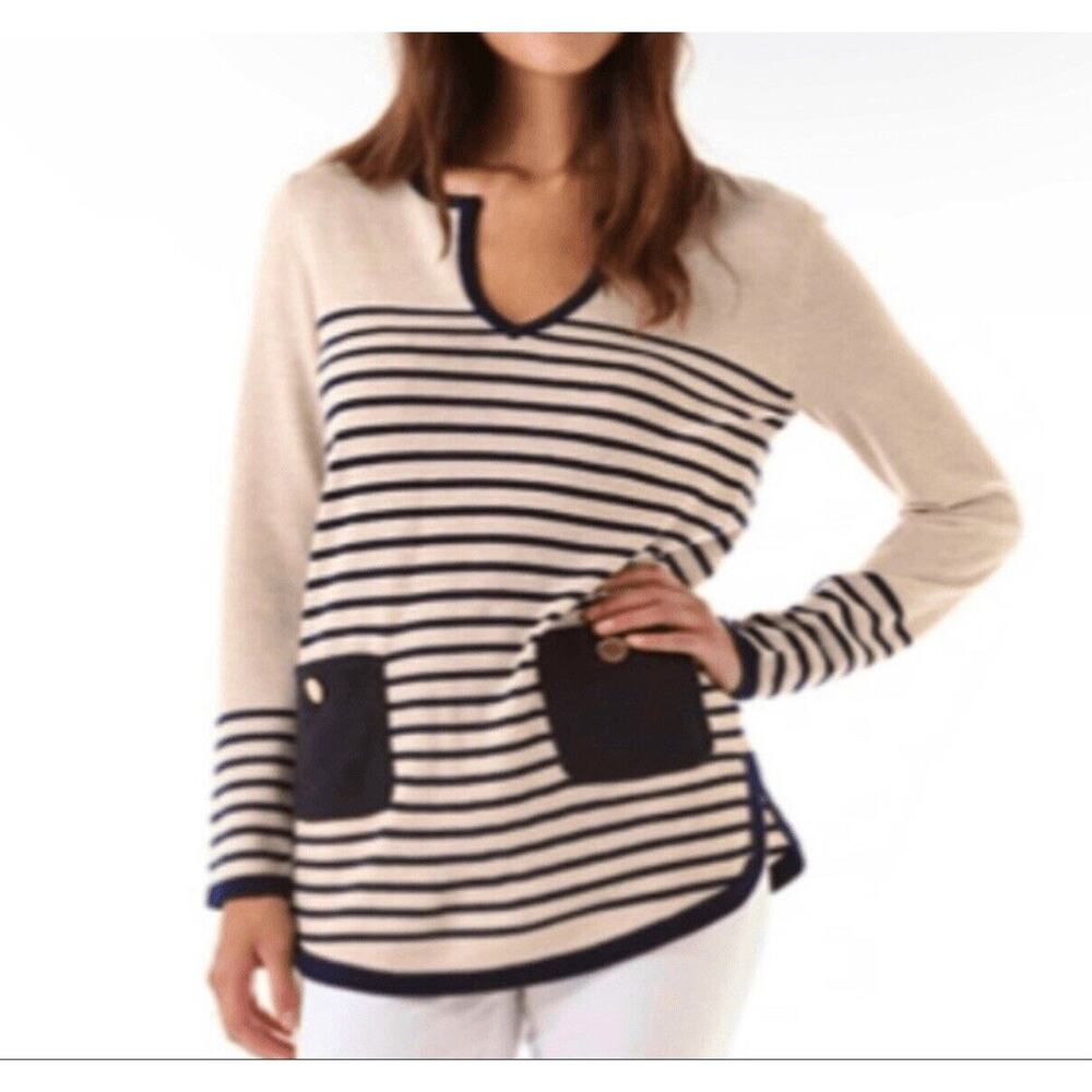 TORY BURCH Odessa Striped‎ Tunic Top Womans size XS Wool Cashmere Blend